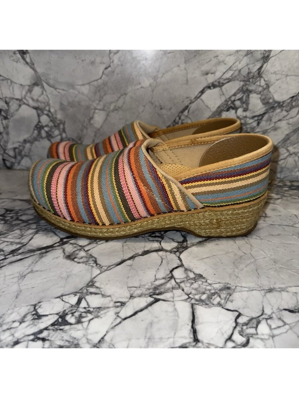 Dansko Clogs 38 Womens 7 Vegan Espadrille Shoes Striped Canvas Classic Nursing